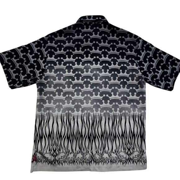JNCO JEANS Shirt Men’s M Black Gray Crown Skulls Flames Tribal AOP Y2K Skater - Picture 8 of 11
